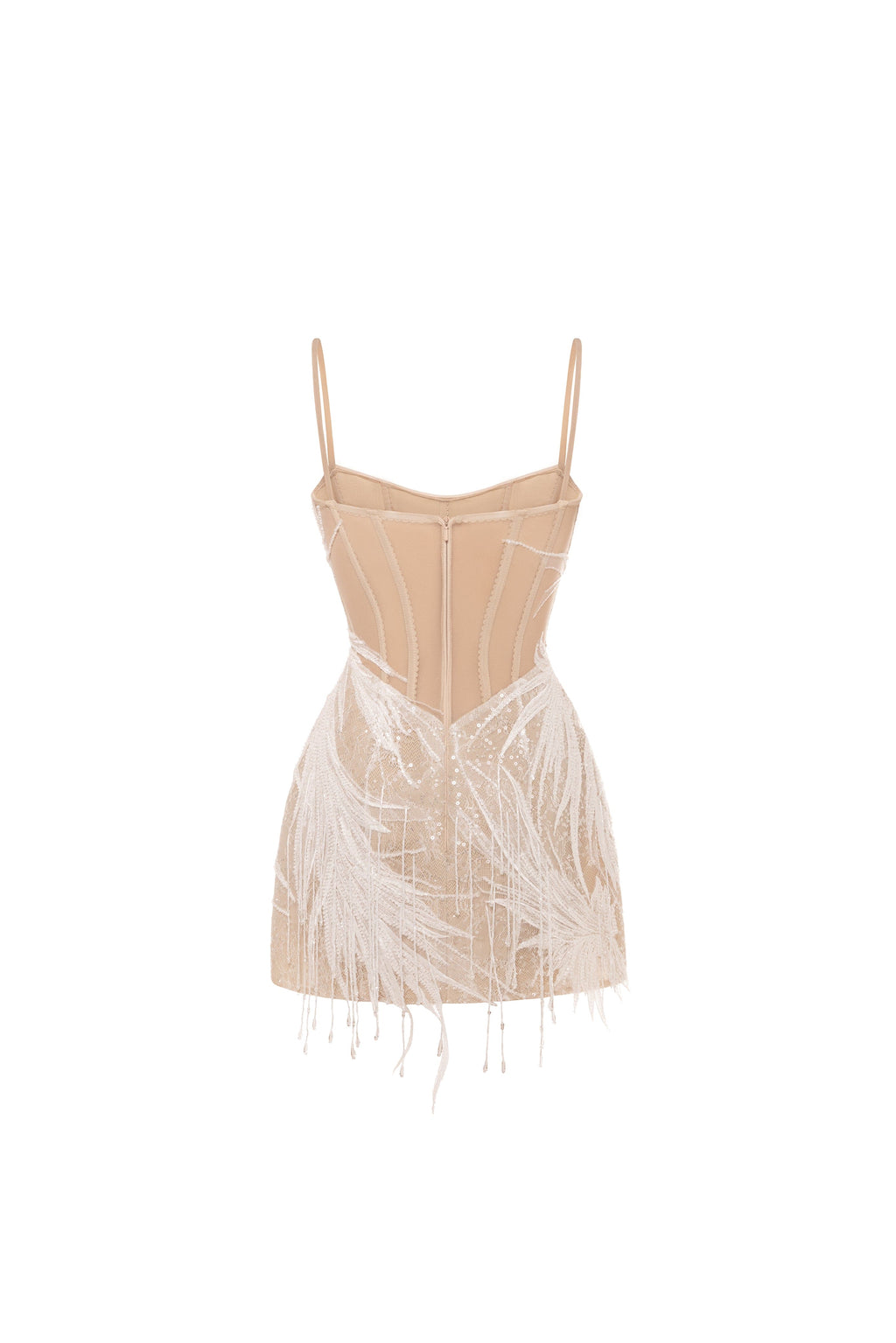 Beige Sequin-Frill Lace Corset Mini Dress