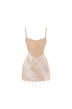 Beige Sequin-Frill Lace Corset Mini Dress