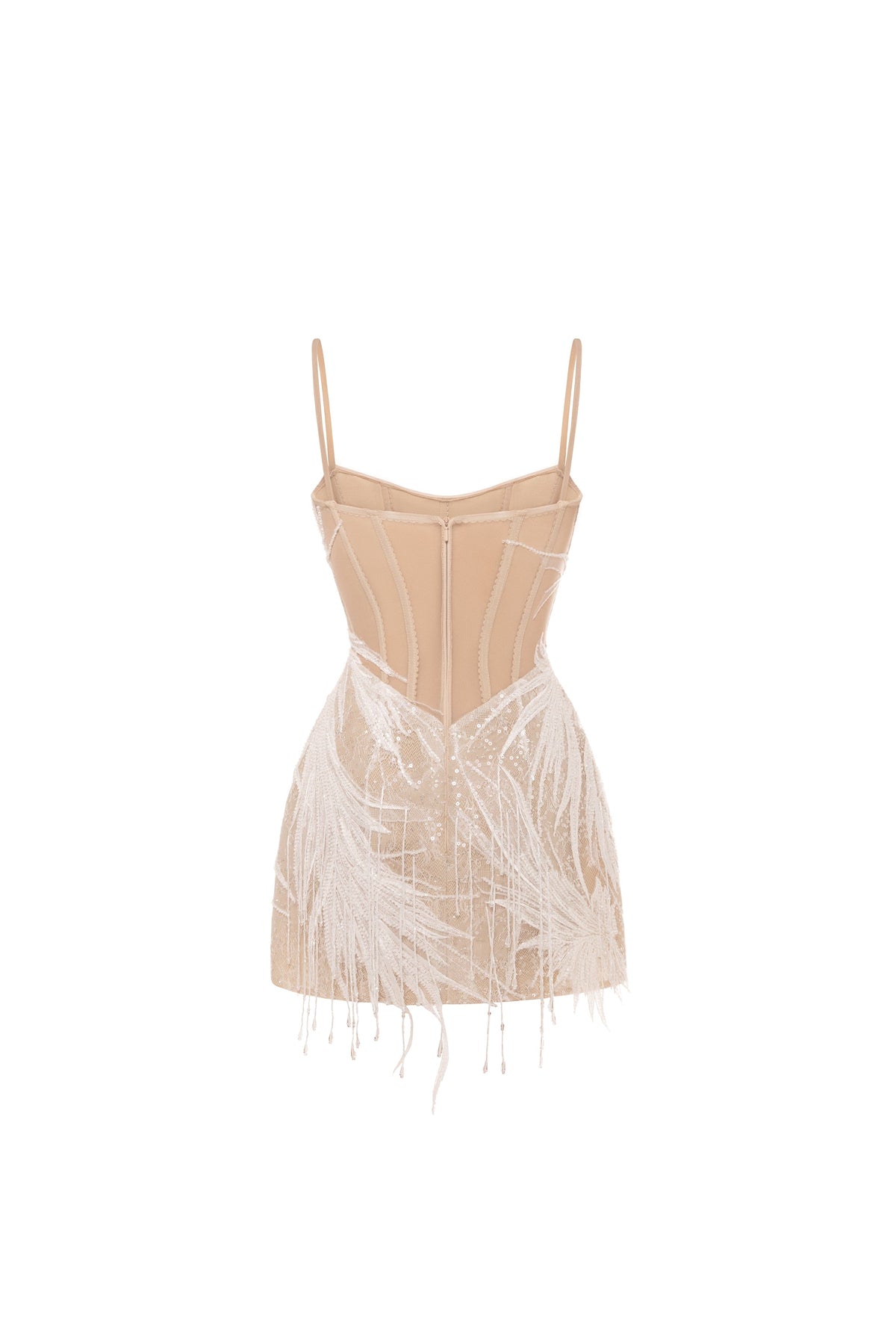 Beige Sequin-Frill Lace Corset Mini Dress
