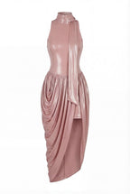 Rose Gold Velvet Halter Midi Dress