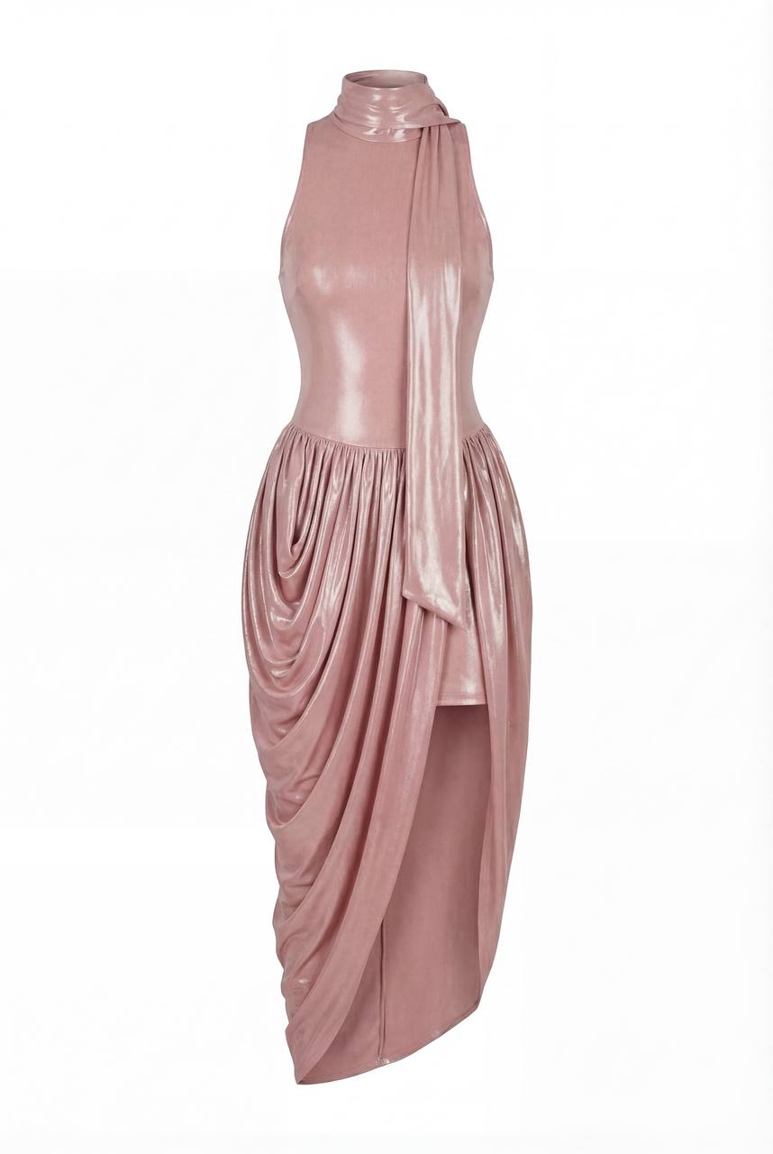 Rose Gold Velvet Halter Midi Dress
