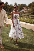 Square-Neck Ruched-Fit Back-Lace-Up Elegant Dress