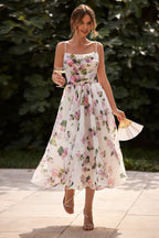 Square-Neck Ruched-Fit Back-Lace-Up Elegant Dress