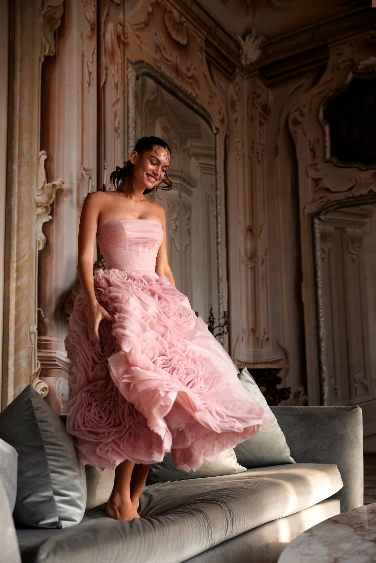 Built-In-Cups Misty-Rose Double-Lining Formal Dress