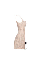 Nude Silver Embroidery Velvet Bow Mini Dress
