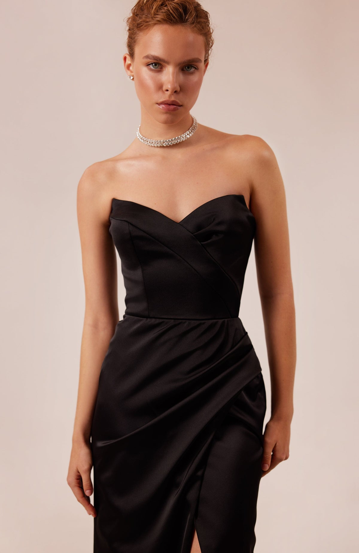 Black Atlas Strapless Sweetheart Mermaid Gown