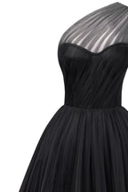 Black One-Shoulder Cocktail Tulle Dress - Milla