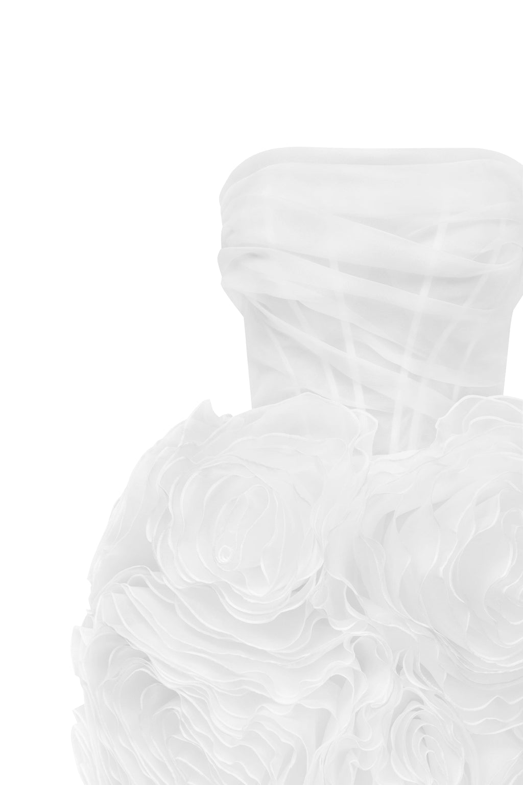White-Organza Oversized-Rose A-Line Mini Dress