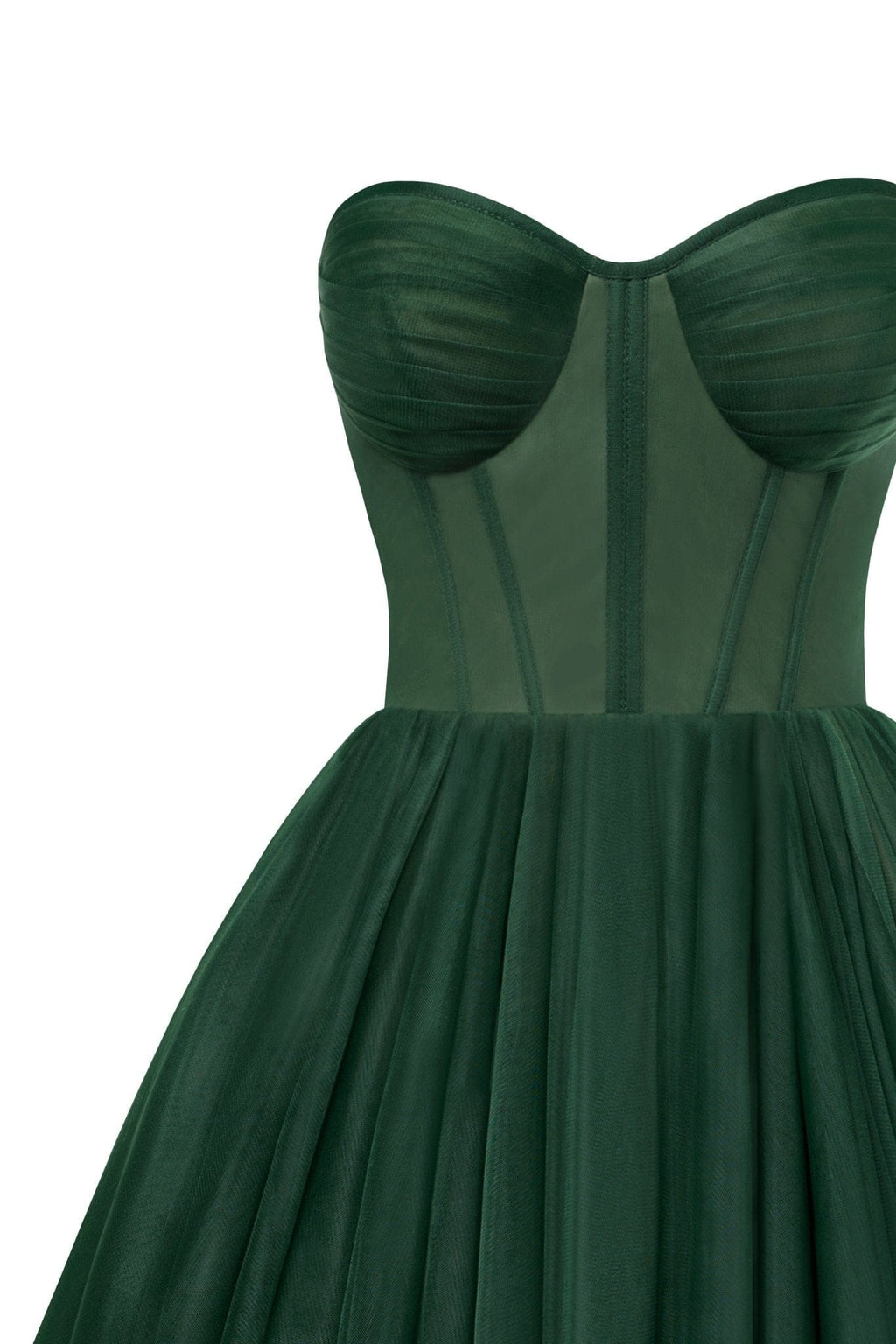 Emerald Green Strapless Puffy Midi Tulle Dress - Milla