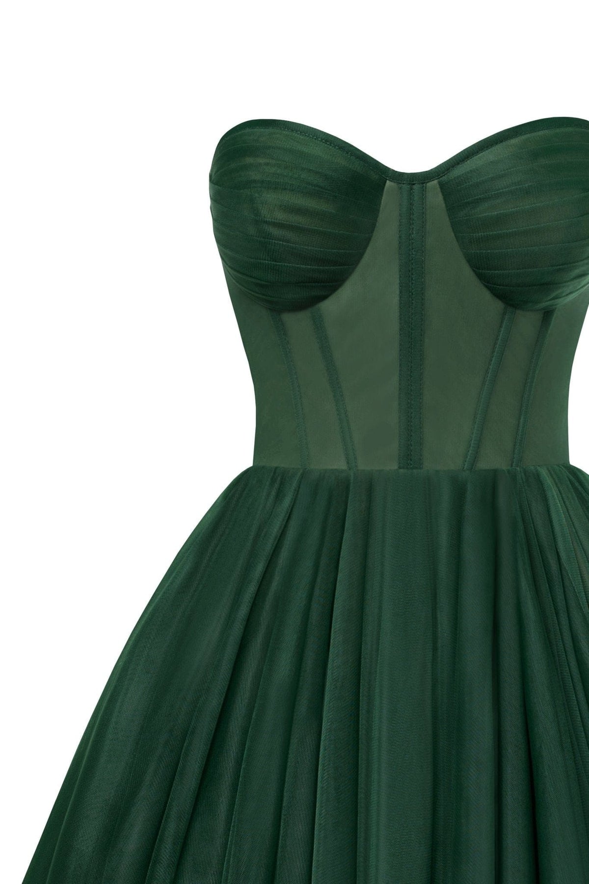 Emerald Green Strapless Puffy Midi Tulle Dress - Milla