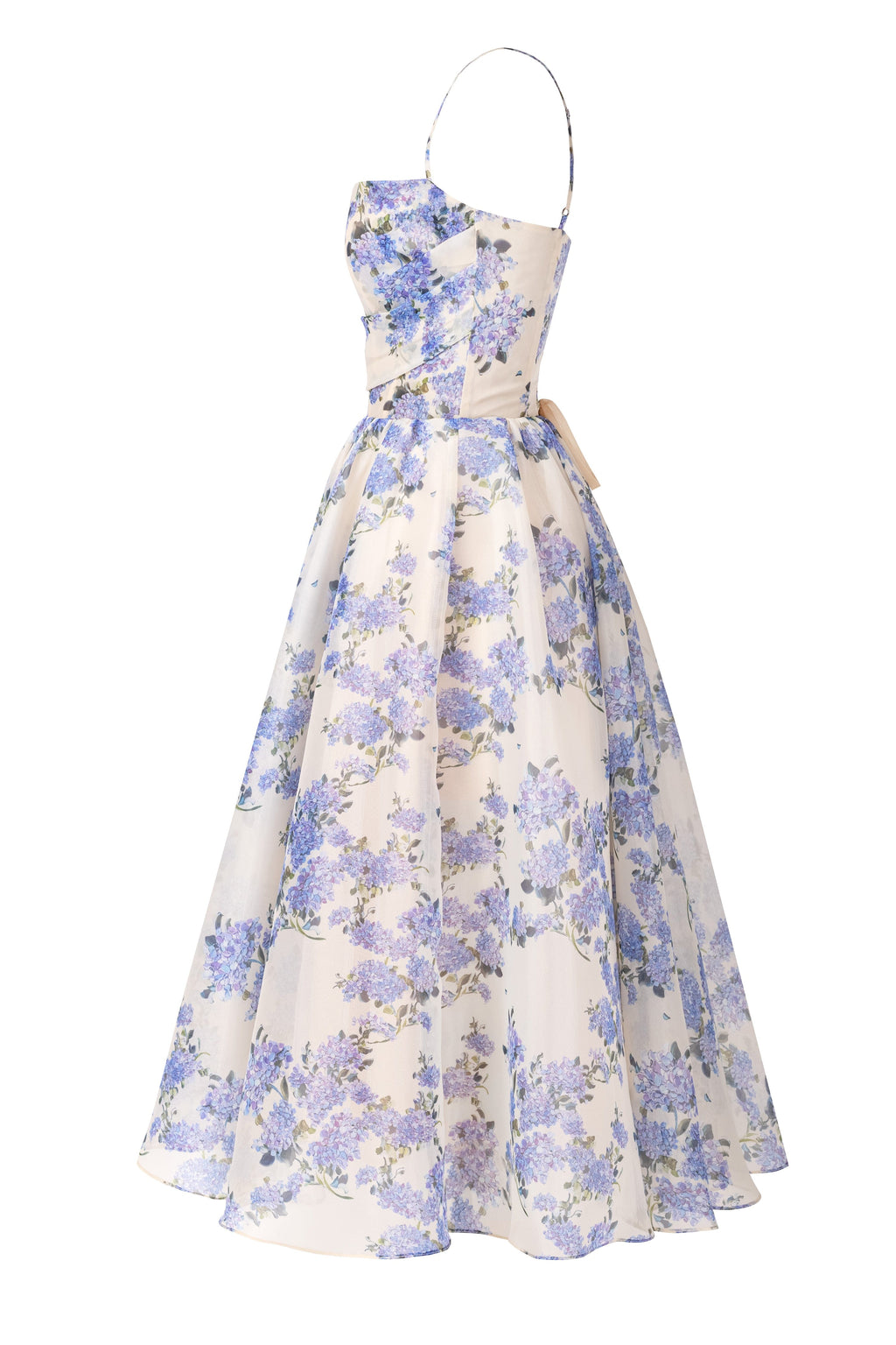 Hydrangea Organza Spaghetti-Strap Midi Dress