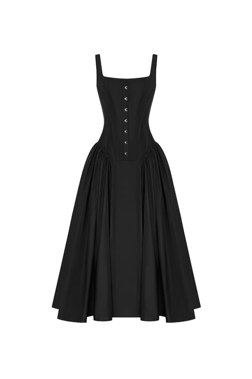 Adjustable-Lace-Up A-Line Drape Elegant Midi Dress