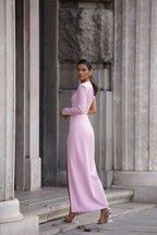 Pink Long-sleeved dress with sharp shoulder cut - Milla