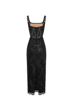Straight-Neck Scalloped-Lace-Hem Back-Slit Party Dress