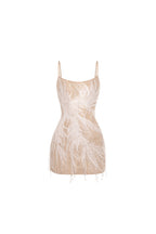 Beige Sequin-Frill Lace Corset Mini Dress