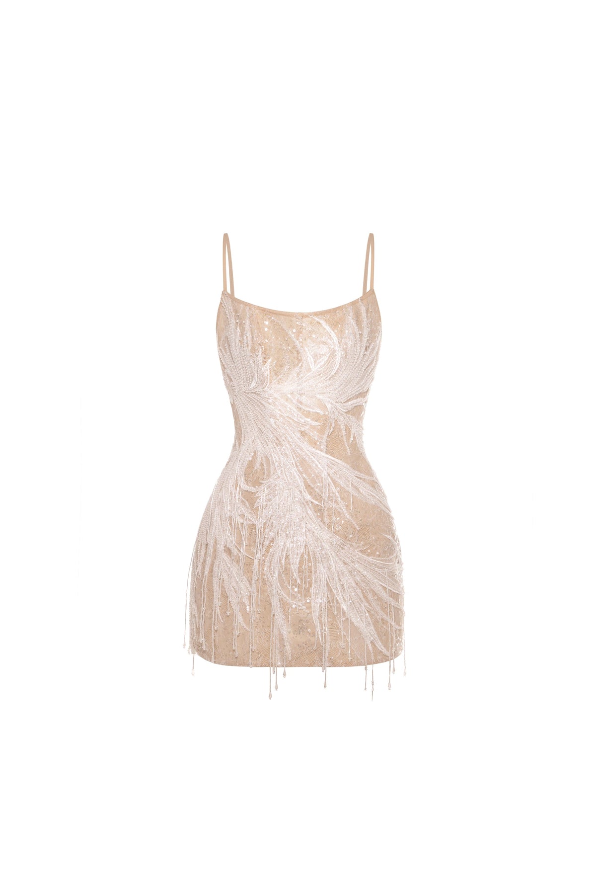 Beige Sequin-Frill Lace Corset Mini Dress