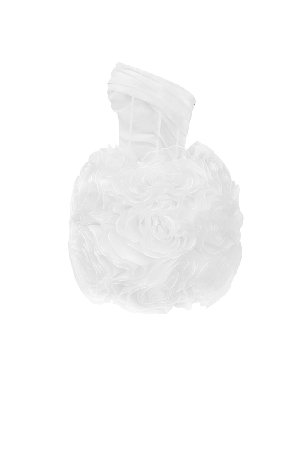 White-Organza Oversized-Rose A-Line Mini Dress
