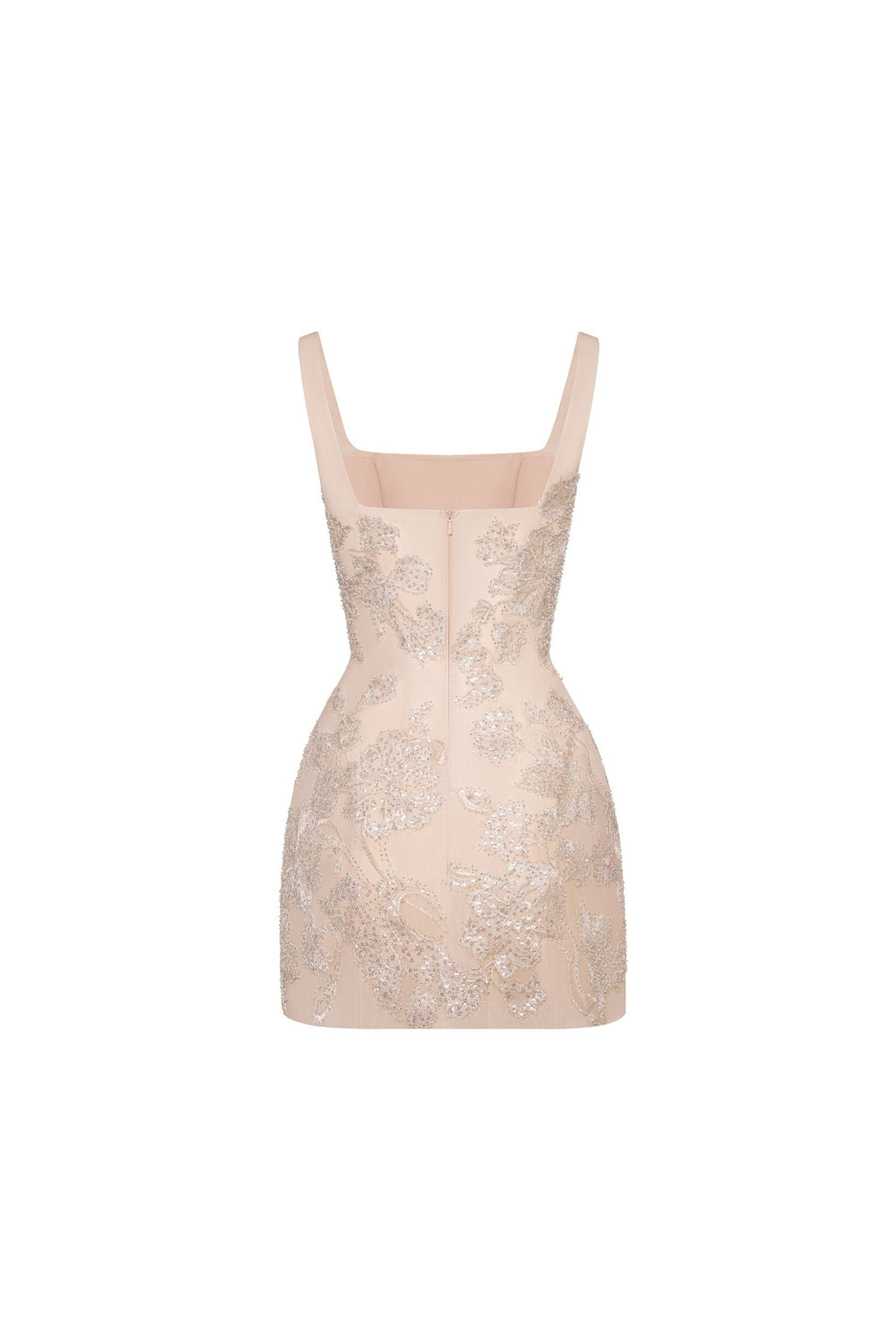 Nude Silver Embroidery Velvet Bow Mini Dress