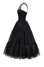 Black One-Shoulder Cocktail Tulle Dress - Milla