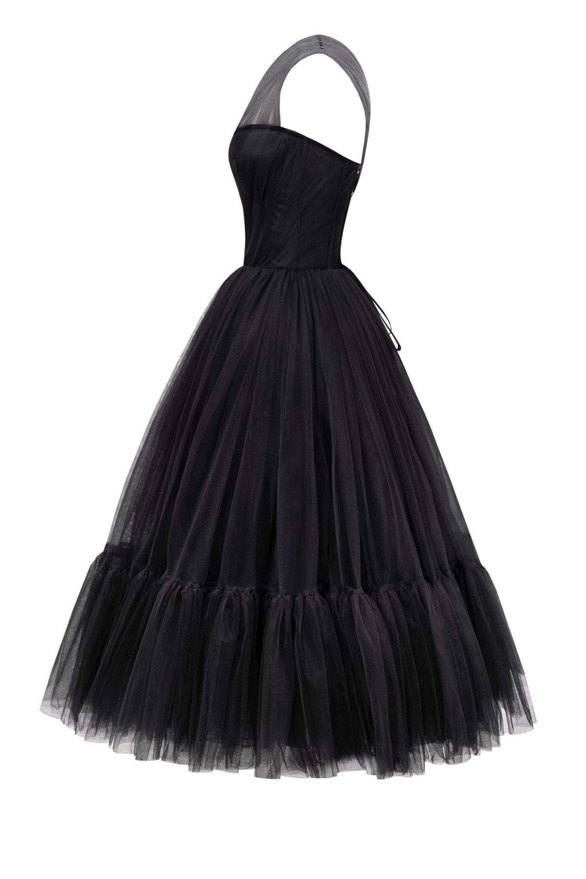 Black One-Shoulder Cocktail Tulle Dress - Milla