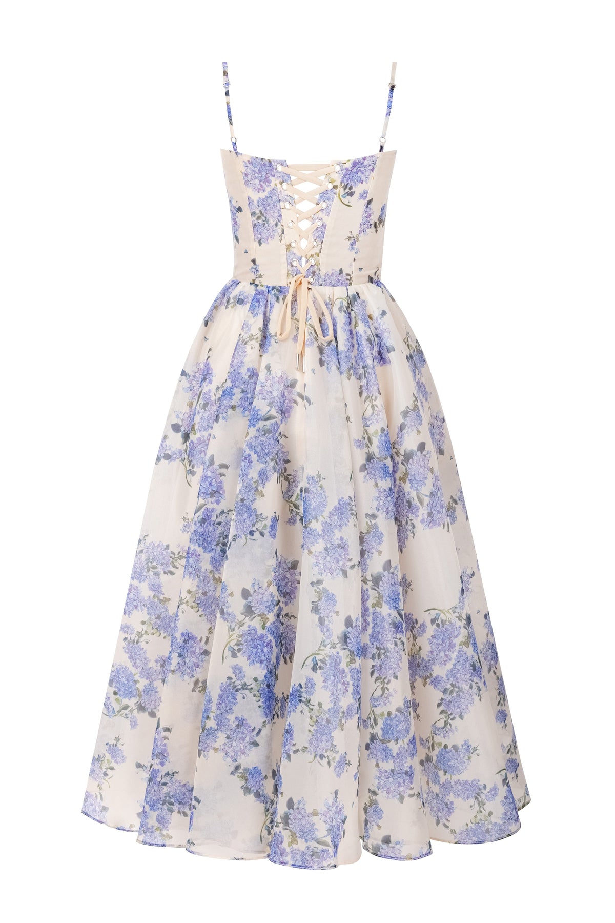 Hydrangea Organza Spaghetti-Strap Midi Dress