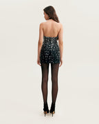 Black Lace Full-Crystal Halterneck Fitted Mini Dress