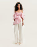 Gathered Fitted Back-Zip Pink Cropped Blouse