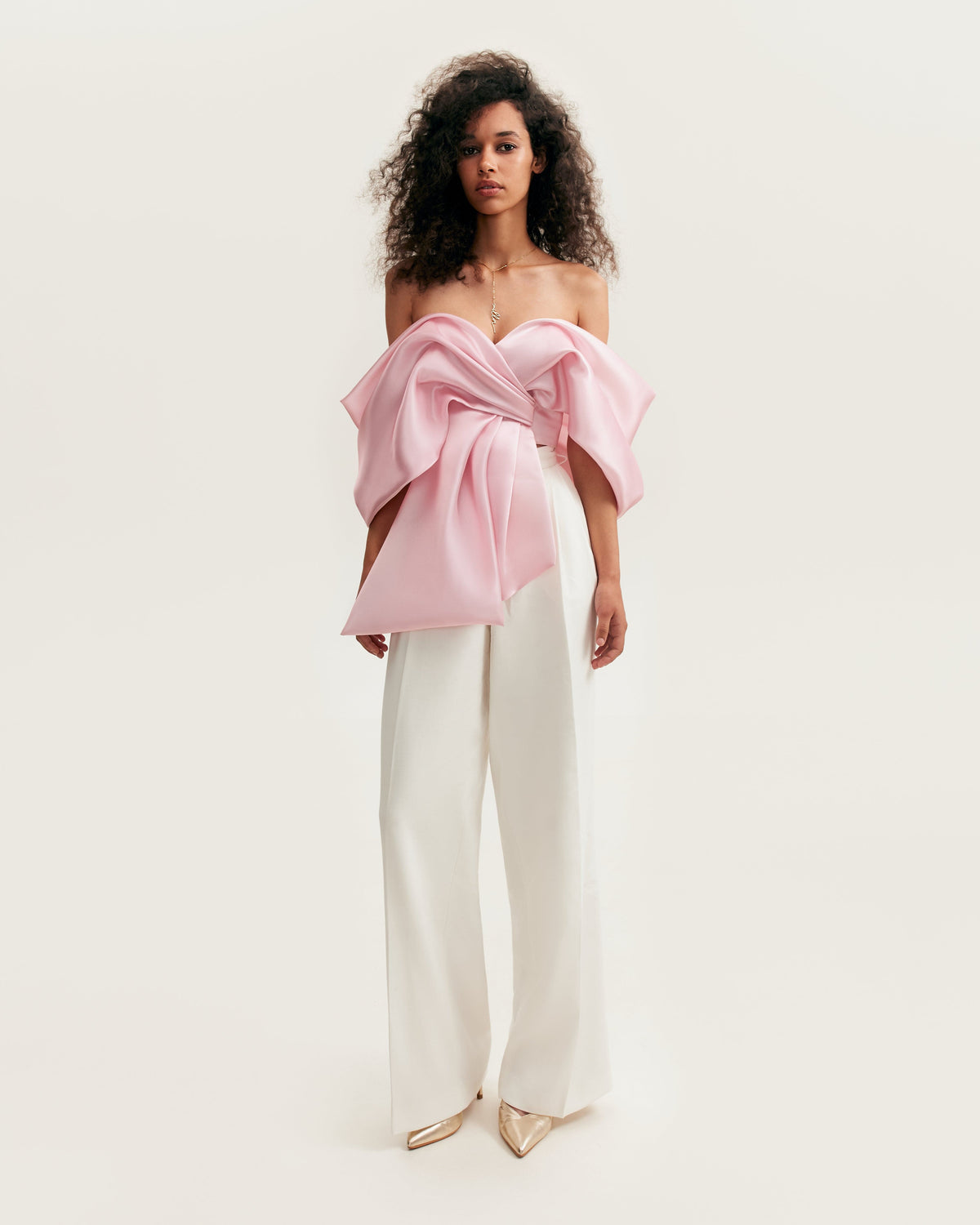 Gathered Fitted Back-Zip Pink Cropped Blouse