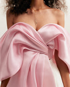 Gathered Fitted Back-Zip Pink Cropped Blouse