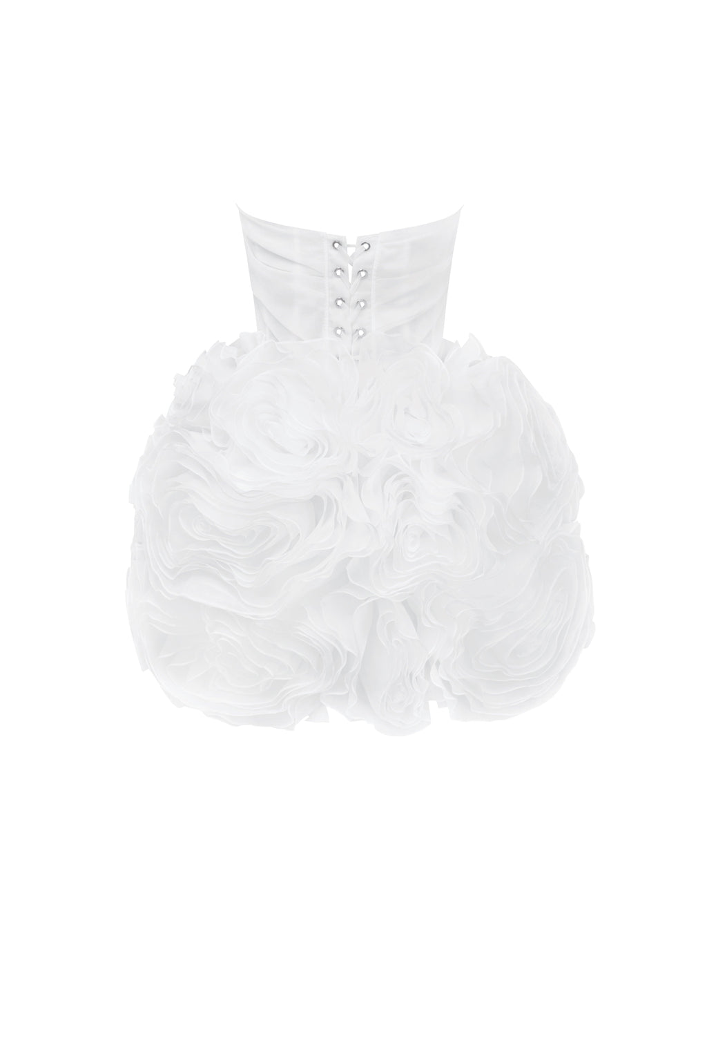 White-Organza Oversized-Rose A-Line Mini Dress
