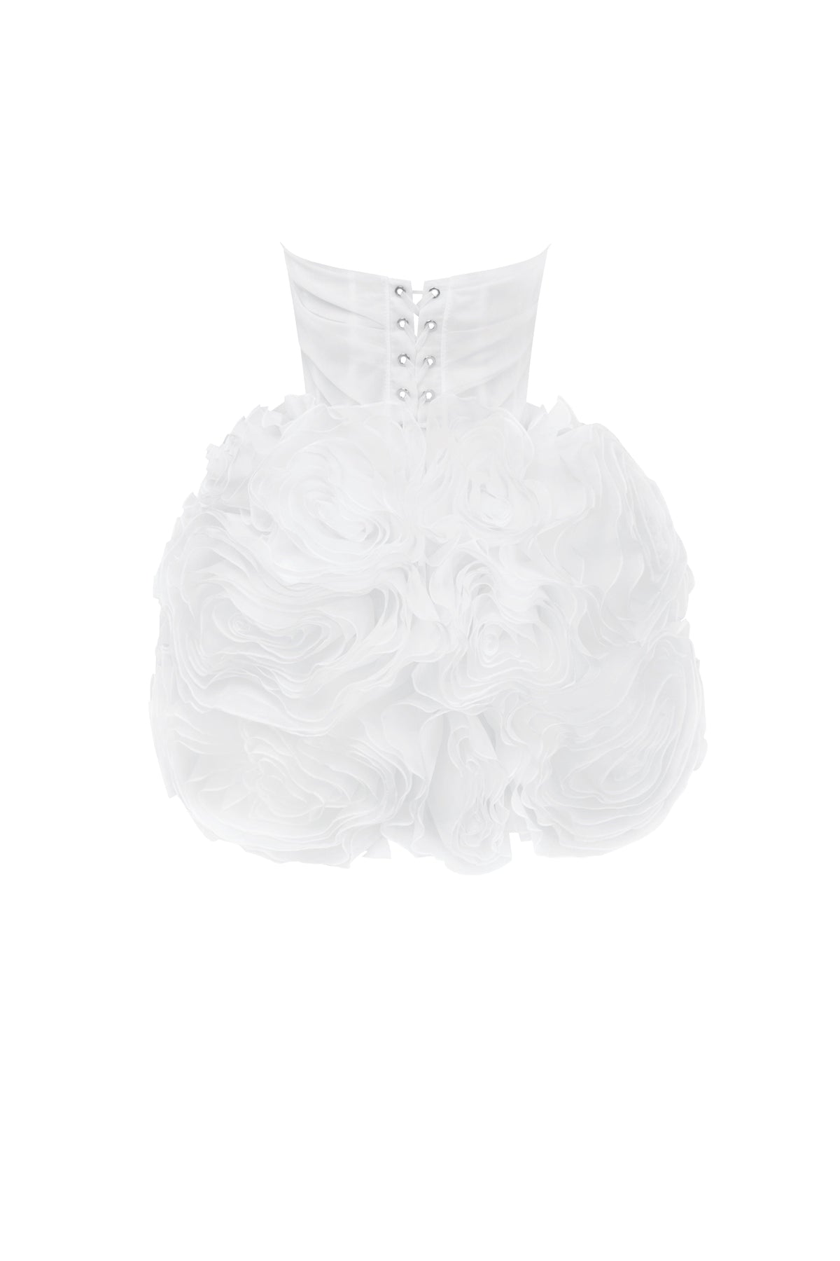 White-Organza Oversized-Rose A-Line Mini Dress