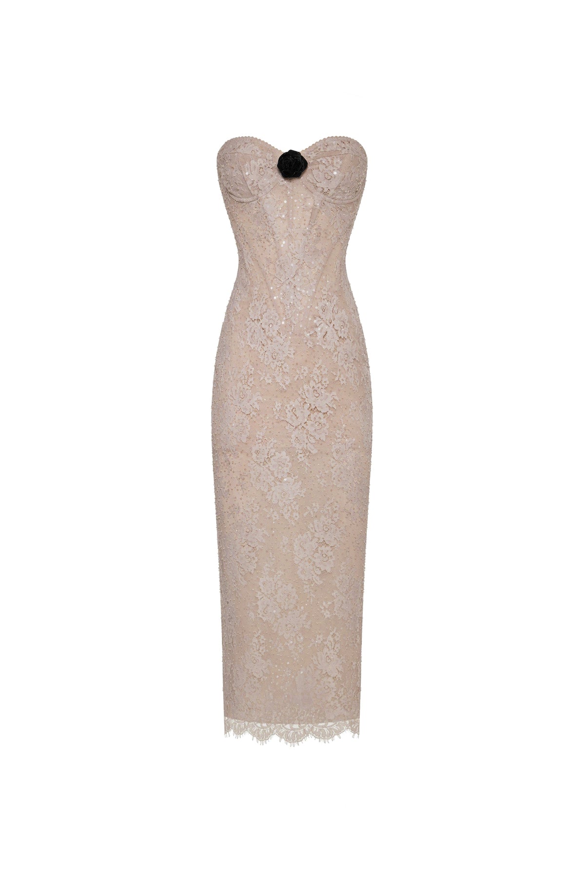 Removable-Black-Flower Sweetheart High-Slit Elegant Dress
