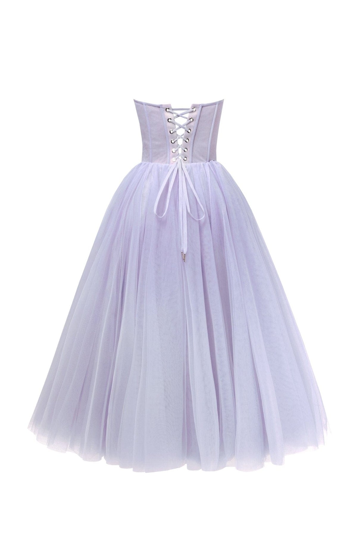 Lavender Strapless Puffy Midi Tulle Dress - Milla