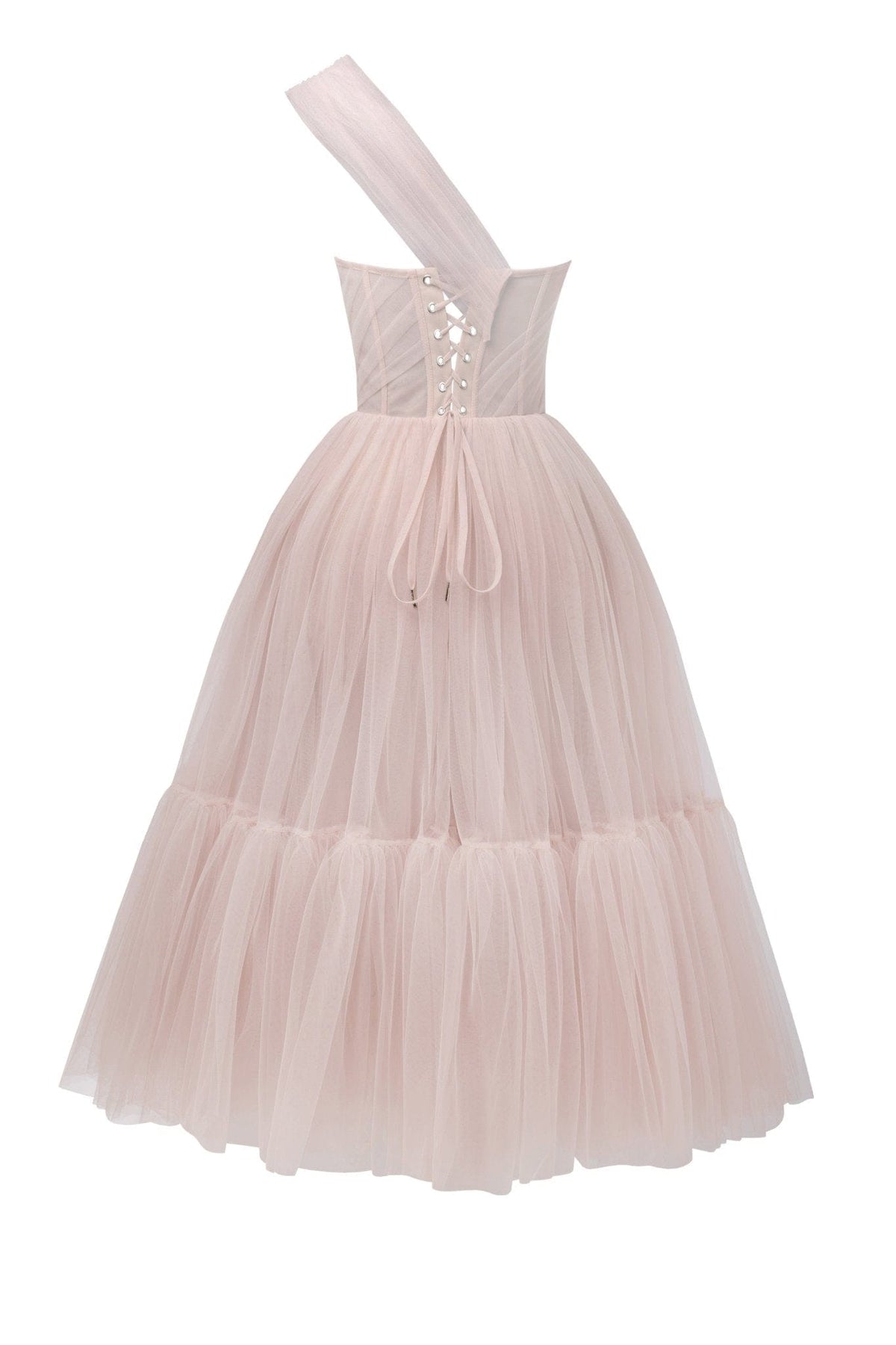 Misty Rose One-Shoulder Cocktail Tulle Dress - Milla