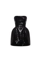 Straight Neck Waist Hip Black Sequin Dress