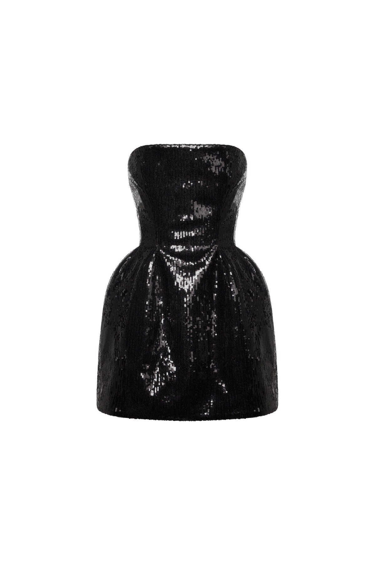Straight Neck Waist Hip Black Sequin Dress
