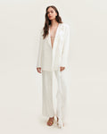 Lapel-Pocket Oversized White Boyfriend Blazer