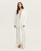 Lapel-Pocket Oversized White Boyfriend Blazer