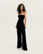 Waist-Panel Fitted Black Satin Bodysuit