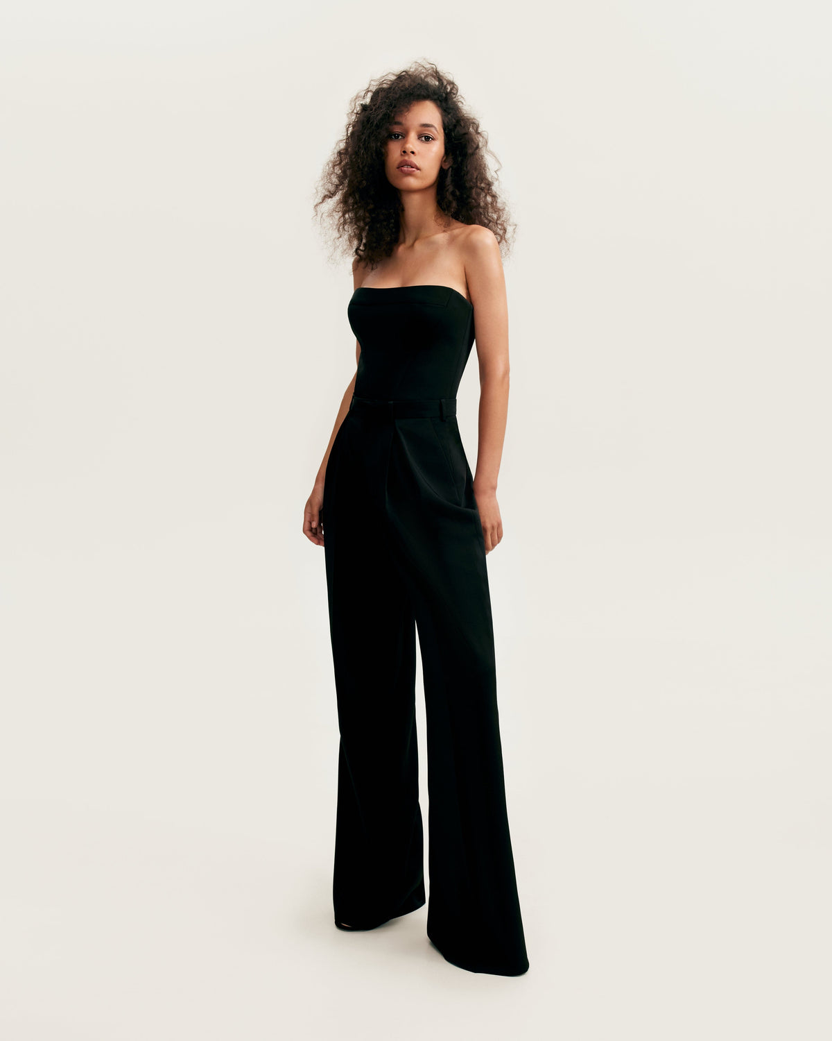 Waist-Panel Fitted Black Satin Bodysuit