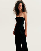 Waist-Panel Fitted Black Satin Bodysuit