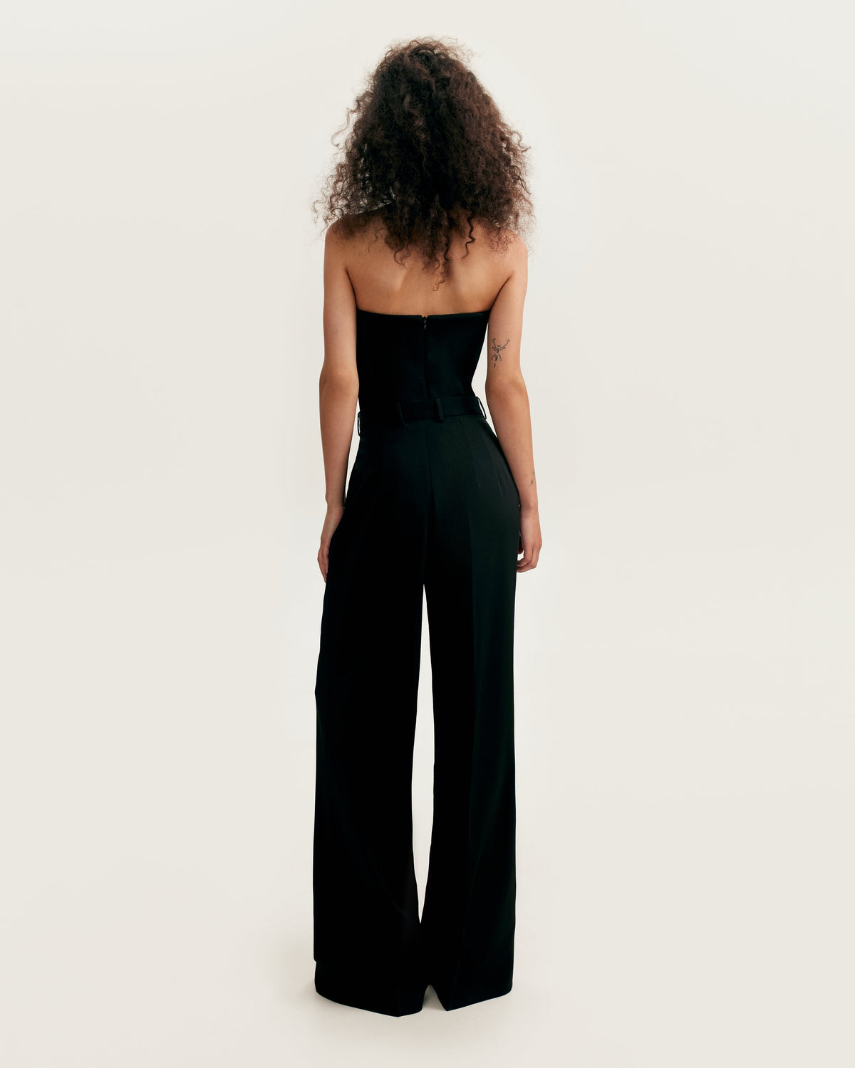 Waist-Panel Fitted Black Satin Bodysuit