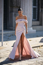 Misty Rose Princess strapless gown with thigh slit - Milla