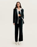 High-Waist Straight Suit-Fabric Black Pants