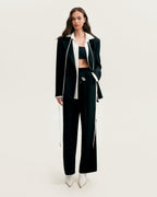 High-Waist Straight Suit-Fabric Black Pants