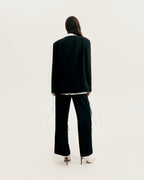 High-Waist Straight Suit-Fabric Black Pants