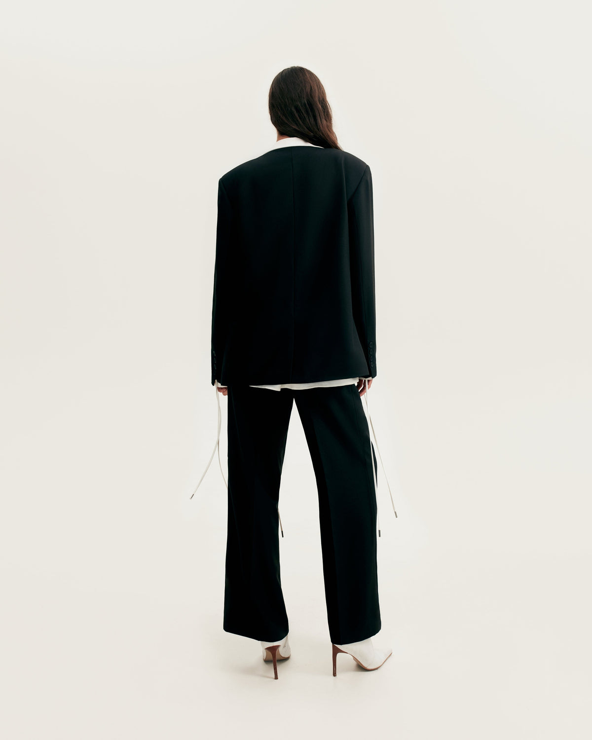 High-Waist Straight Suit-Fabric Black Pants