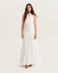 White-Satin Halter Deep-V Maxi Gown