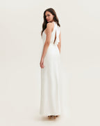 White-Satin Halter Deep-V Maxi Gown