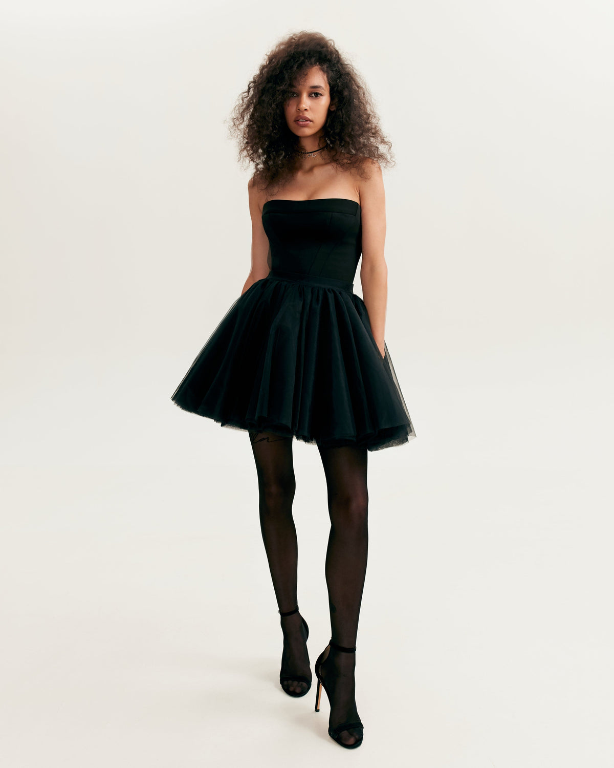 Waist-Panel Fitted Black Satin Bodysuit